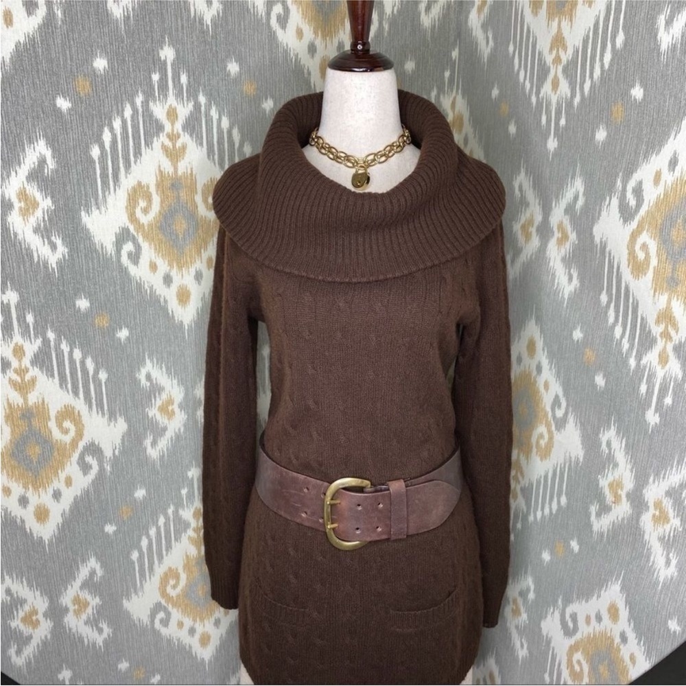 Ralph Lauren Black Label 100% Cashmere Long Cowl Neck Sweater Brown,  Small - Picture 8 of 10